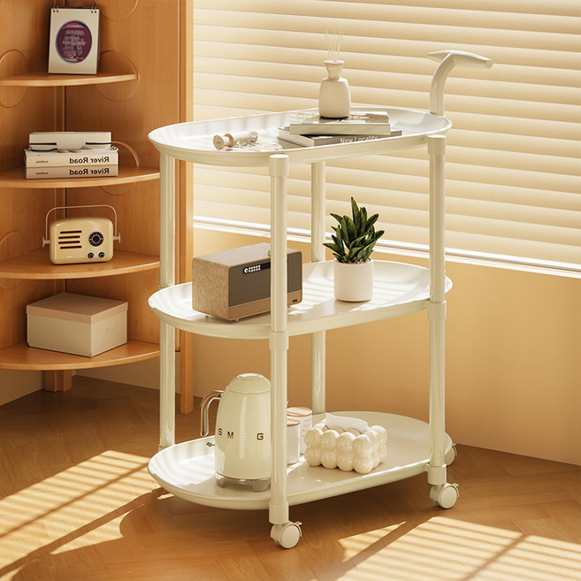 순잠 크림감성 미니멀 디자인 이동식 선반 테이블 카트, 화이트, 3단