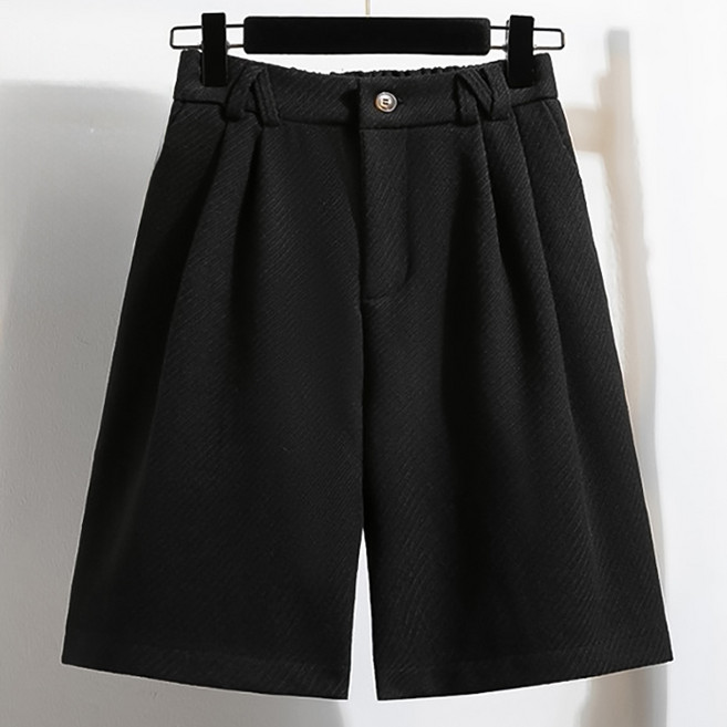 페이릿 여성용 사선 패턴 핀턱 5부 모직 반바지