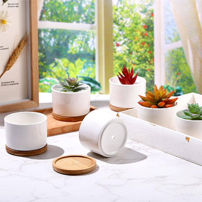 언더보스 백자 다육 화분 원형, 6개, 흰색