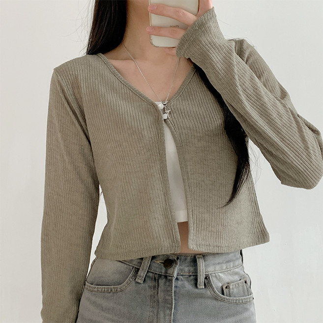 라라온 여성용 스판 브이넥 크롭 골지 가디건 TSP1899