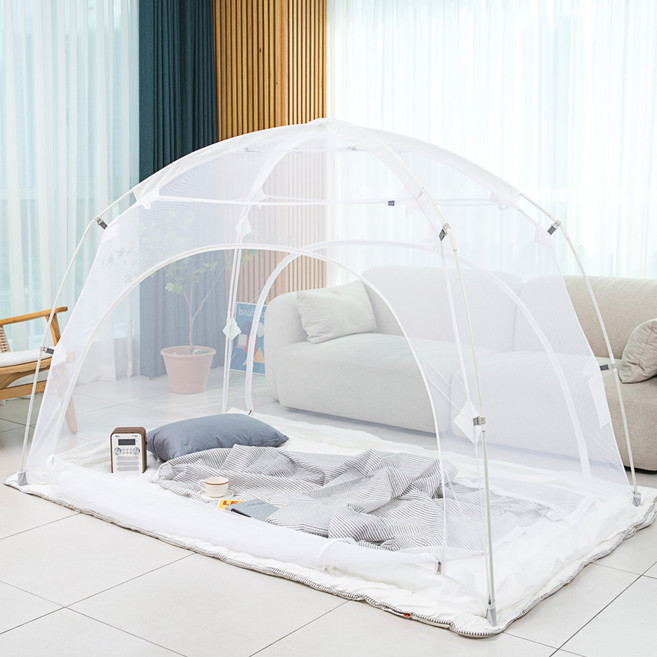 따수미 모스키토 텐트형 침대 모기장 + 폴대 세트, 화이트