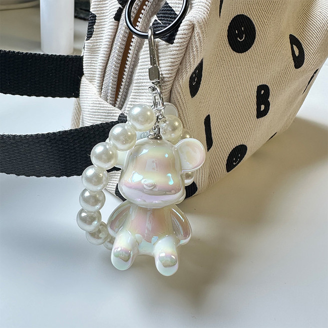 소리달 밤미 곰돌이 진주 비즈 하트 참장식 가방용 키링 + 태그홀더 세트