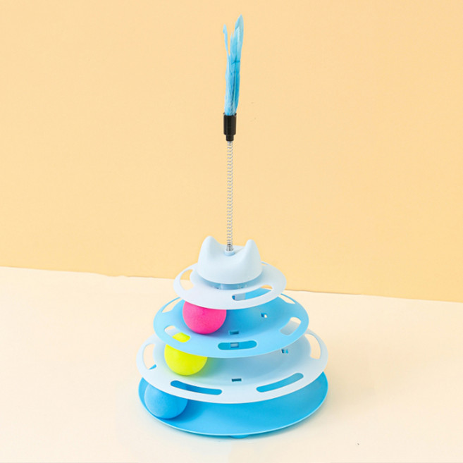 데이소이 회전식 트랙 볼 고양이 장난감 + 깃털 세트, 04 블루, 1세트