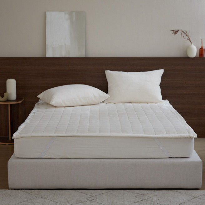 베네베딩 고정밴드형 프리미엄 누빔 극세사 침대 패드, 아이보리