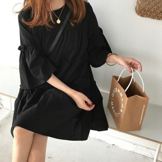 PEONIST 寬鬆版型娃娃裝洋裝, 黑色