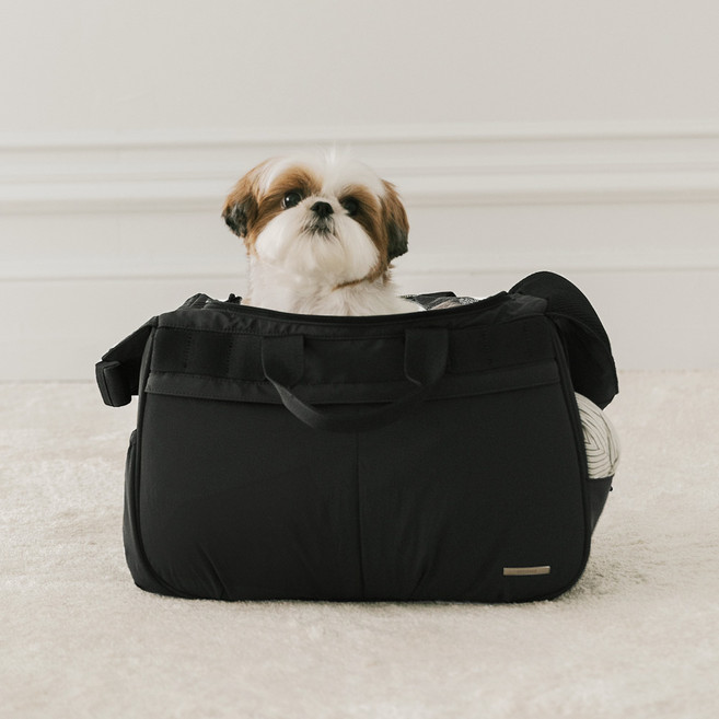 펫츠랜드 반려동물 멜로우 슬링백 + 이너쿠션 세트, 미드나잇블랙, 1세트