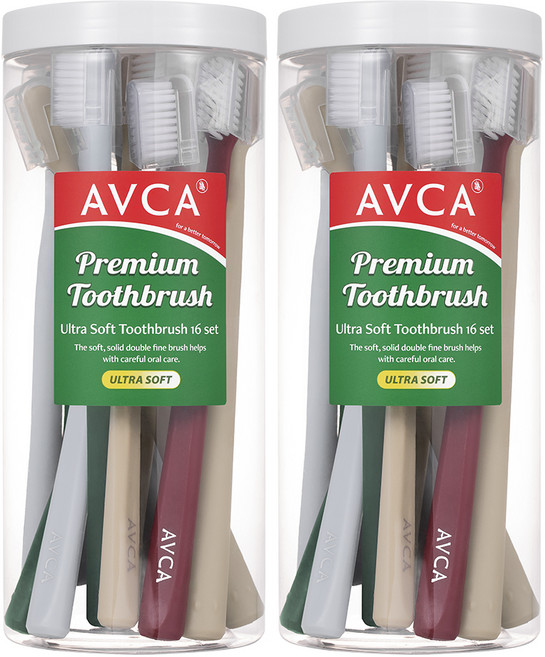 아브카 초극세모 칫솔 부드러운 모, 16개입, 2개