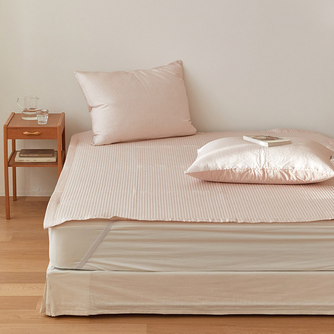 마틸라 콜드썸머 줄누빔 풍기인견 고정밴드 여름 침대패드, 밀크로즈