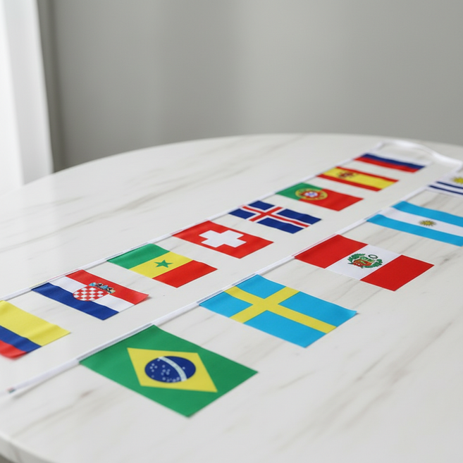 마켓피아 32국 국기 가랜드 장식 파티용품 응원 페넌트, 혼합색상, 1개