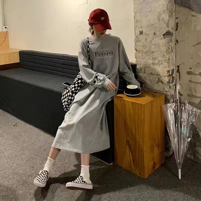 DMELD 女款休閒寬鬆長版層次連身裙, 灰色