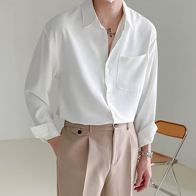 Elsso 男士Homme防皺無痕口袋基本款長袖襯衫