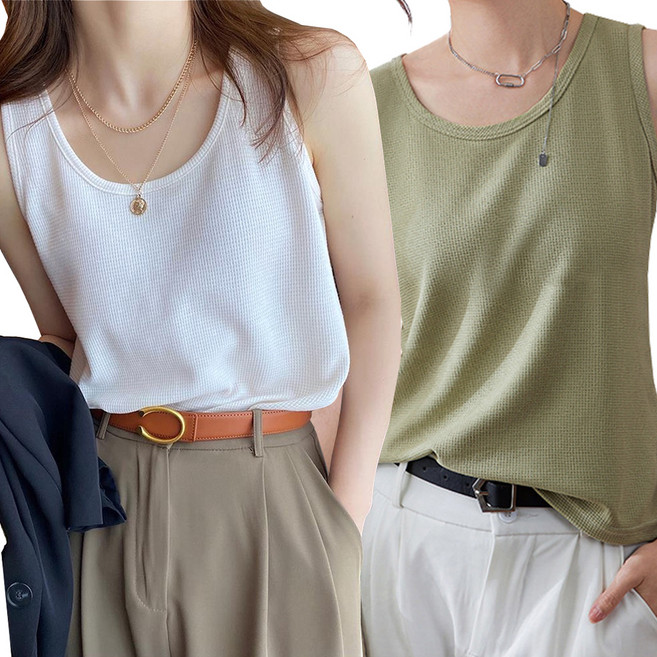 arua 아루아 여성용 와플 루즈핏 민소매 나시 2p