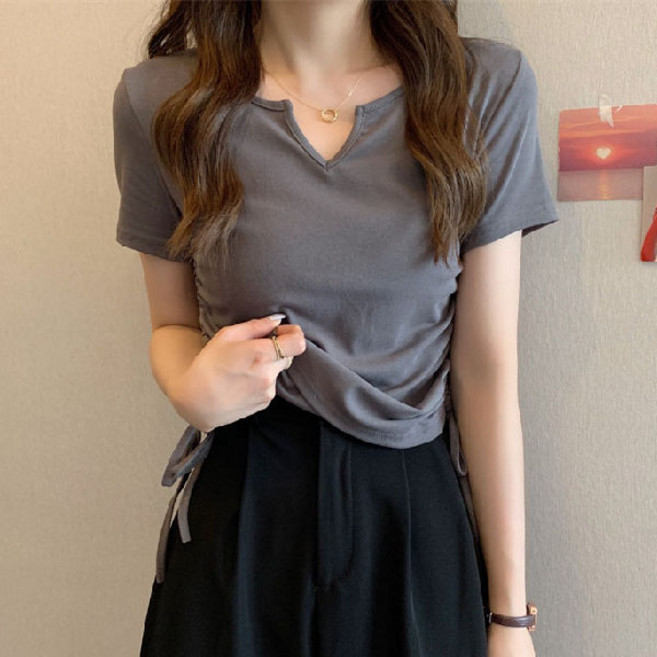 선빛 아델린 셔링 브이넥 반팔 티셔츠