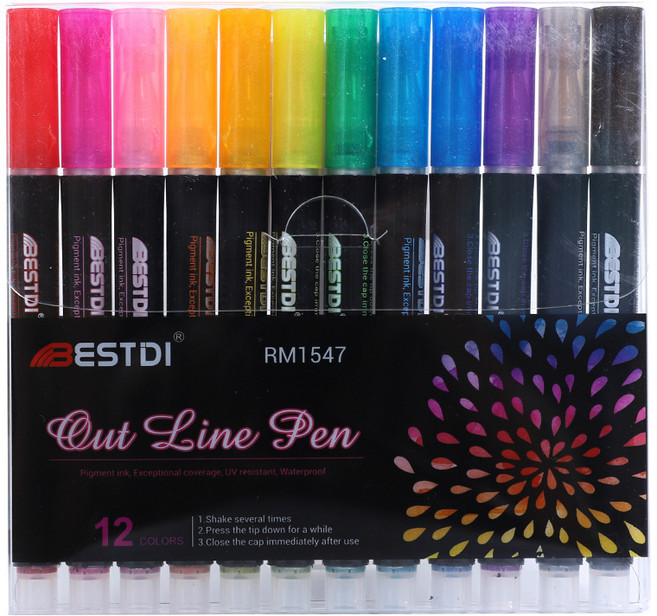 가본다 더블라인 아웃라인 다양한 12색 마커펜, 혼합색상, 12개