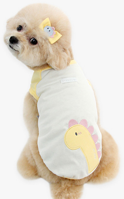 이츠독 강아지 베베 다이노 순면 티셔츠, 옐로우, 1개