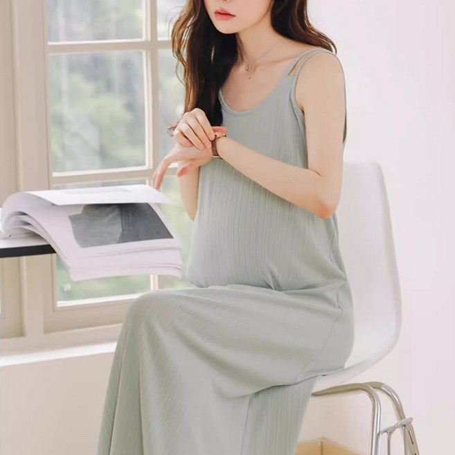 daysoy 現代修身雙肩帶孕婦連身裙