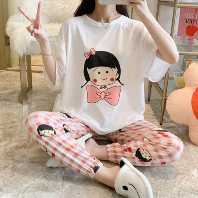 세컨핑크 귀욤귀욤 박시 반팔 조거팬츠 투피스 잠옷 세트