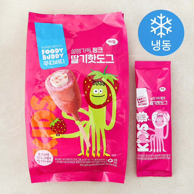 푸디버디 설렘가득 핑크 딸기핫도그 (냉동), 50g, 1개, 6개입
