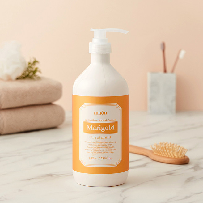 큐어실드 마온 약산성 헤어트리트먼트 매리골드 유자향, 1L, 1개
