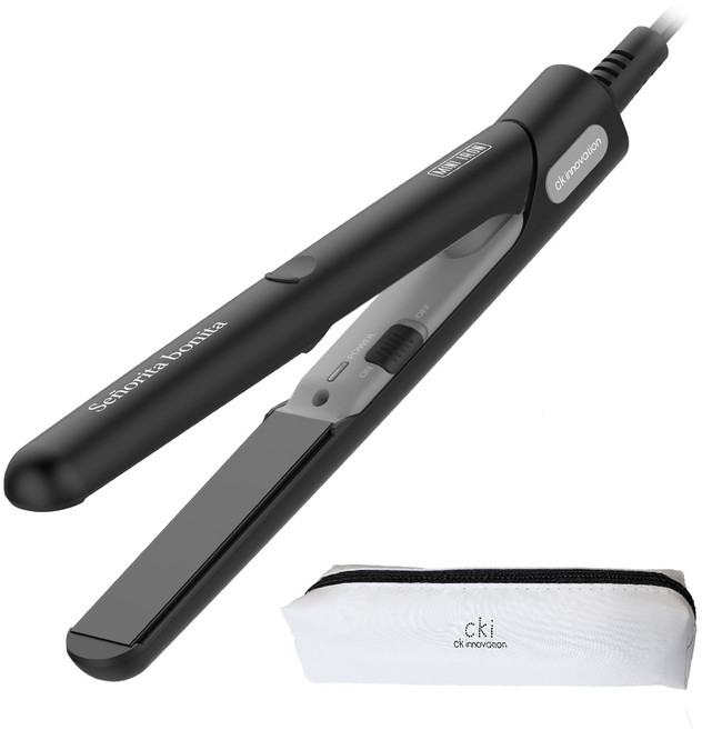 cki Senorita Bonita迷你陶瓷平板離子夾+收納袋, 黑色, CKI-0703