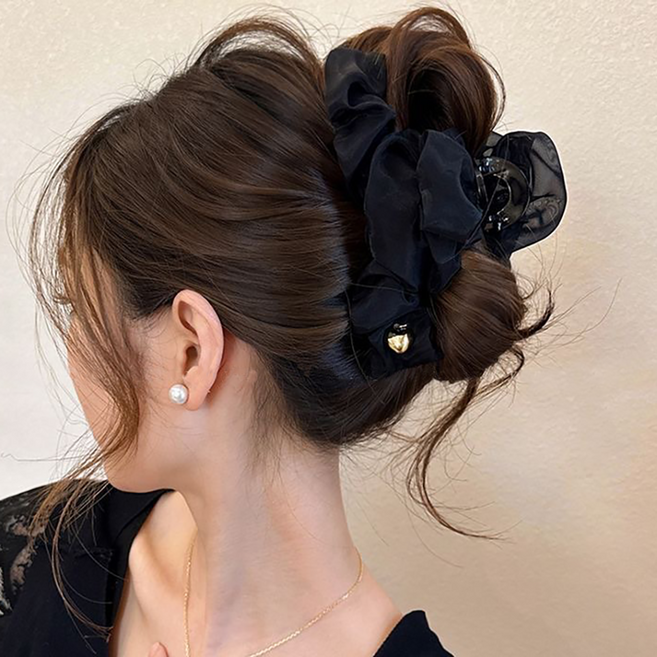 비단길 드롭하티 꼬임 프릴 대형 헤어 집게핀 13 x 7 cm