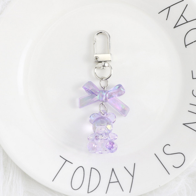 도림 영롱 리본 곰돌이 미니 자동차 키링, 1개, 퍼플