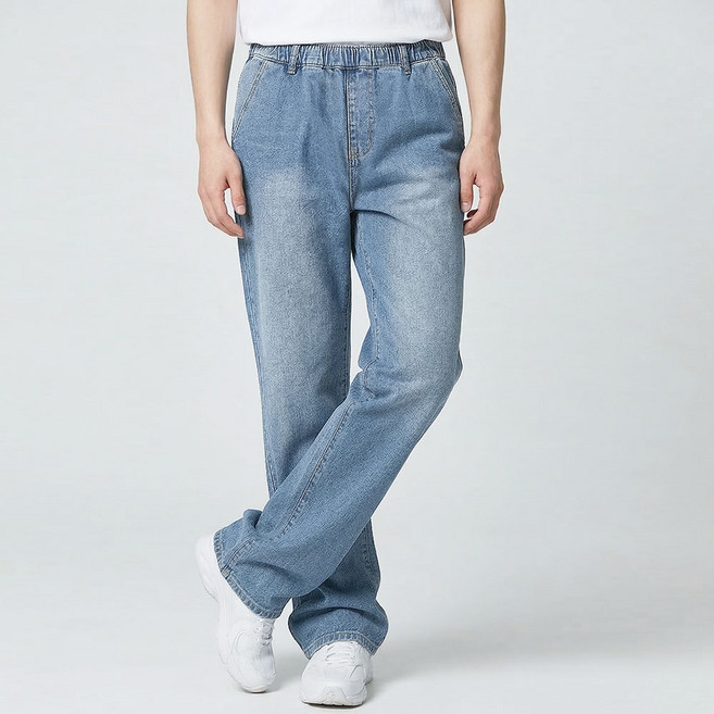 블루포스 남성용 워싱 플리낫 와이드 청바지