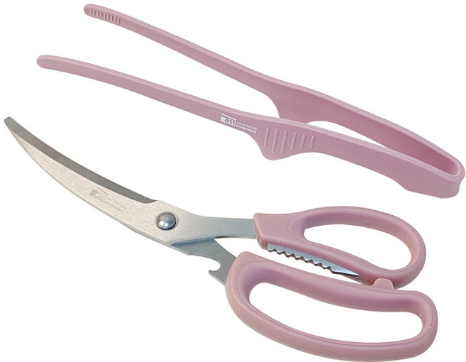 am 스테인리스 곡선 가위 + 실리콘 집게 2종 세트, 인디핑크, 1세트
