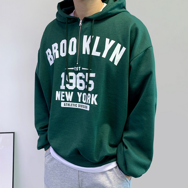 콘피아르 브루클린 레터링 반집업 오버핏 후드티 TC6412