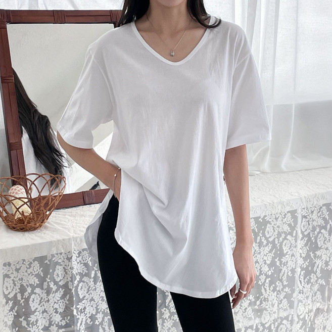 todayandlook 女款 Loud 開衩寬鬆蓋臀長版短袖T恤