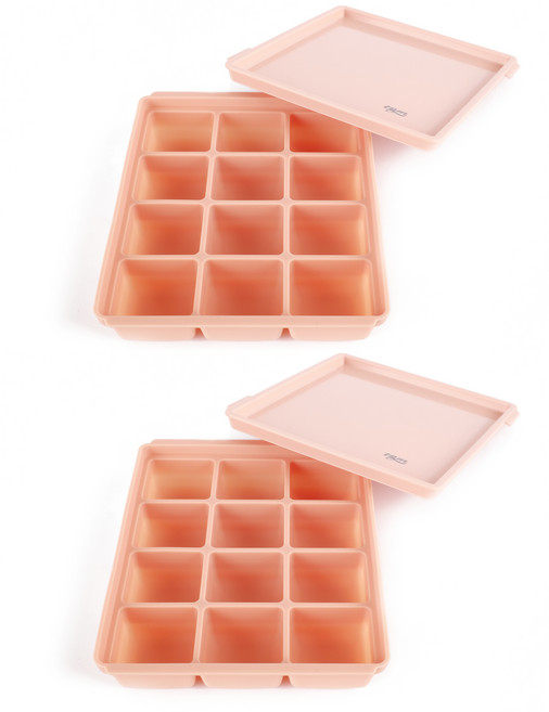티지엠 국산 아이스몰드 실리콘 이유식큐브 냉동용기 12구, 코랄핑크, 2개
