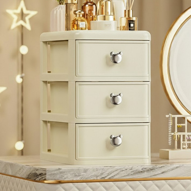 더플로우커머스 다층 투명 화장대 데스크 정리 수납함, 화이트, 3단