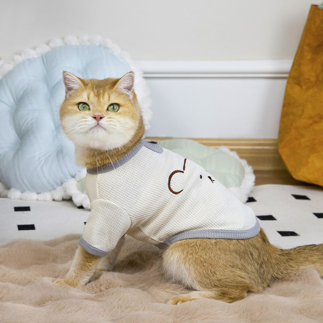 코코스튜디오 반려동물 봄여름 마우스 와플 반팔티, 1개, 아이보리