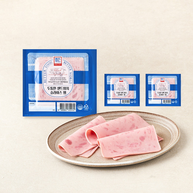 에쓰푸드1976 두툼한 샌드위치 슬라이스 햄, 100g, 3개