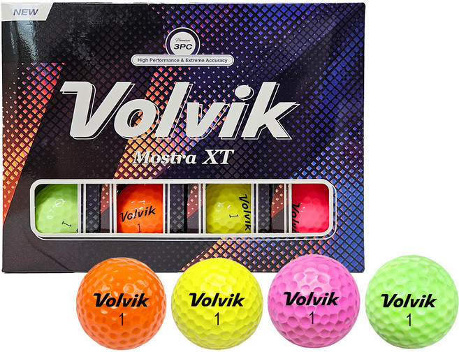 볼빅 모스트라 XT 컬러 골프공 3피스, 핑크+ 옐로우 + 그린 + 오렌지, 12개입, 1세트