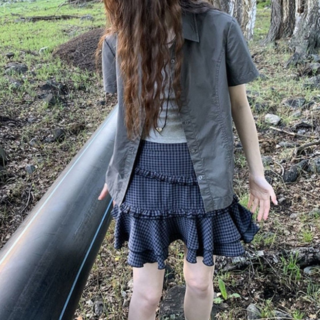 피어니스트 프릴 체크 케이크 캉캉 레트로 미니 스커트