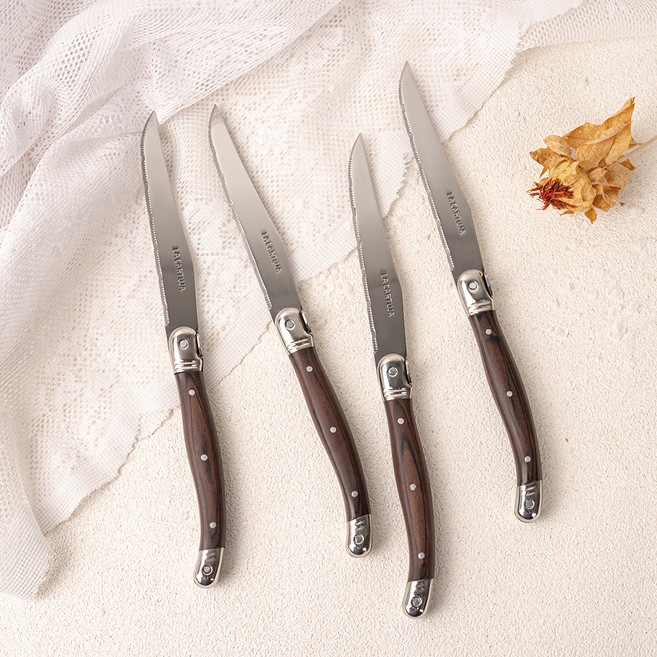 까르투하 앙클라 라귀올 양식 디너 나이프 테이블 나이프, 다크우드, 4개