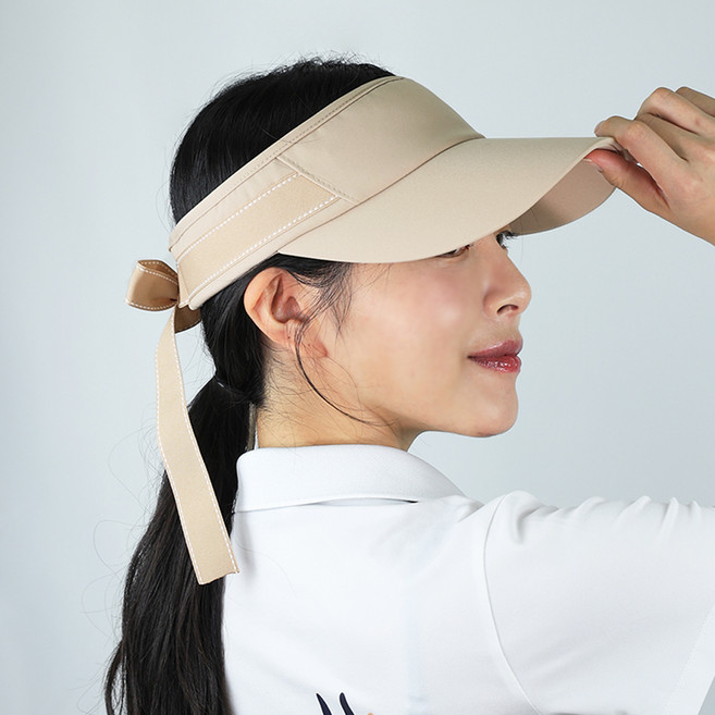 루페오 여성용 러블리 리본 바이저 햇빛 차단 와이드챙 썬캡, 베이지, 1개