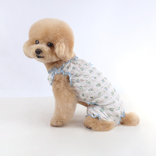 그루밍독 반려동물 피오니 올인원 리플원단 실내복, 1개, 블루