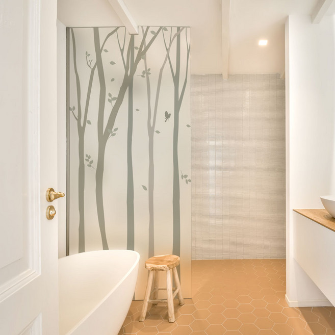 꾸밈 무점착 무채색빛 자작나무숲 유리문 시트지 ph192_m, A타입