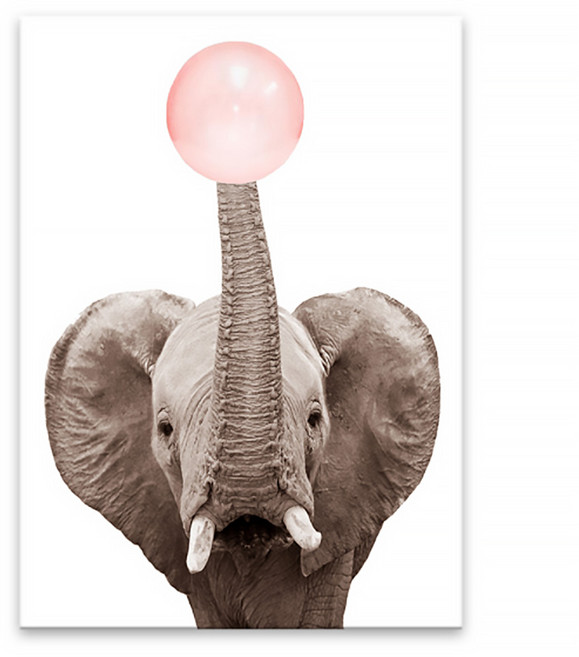 마켓에이 풍선껌 동물 일러스트 포스터 상아코끼리