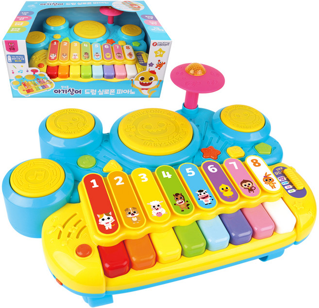 바니랜드 핑크퐁 아기상어 드럼 실로폰 피아노 완구, 혼합색상, 1세트