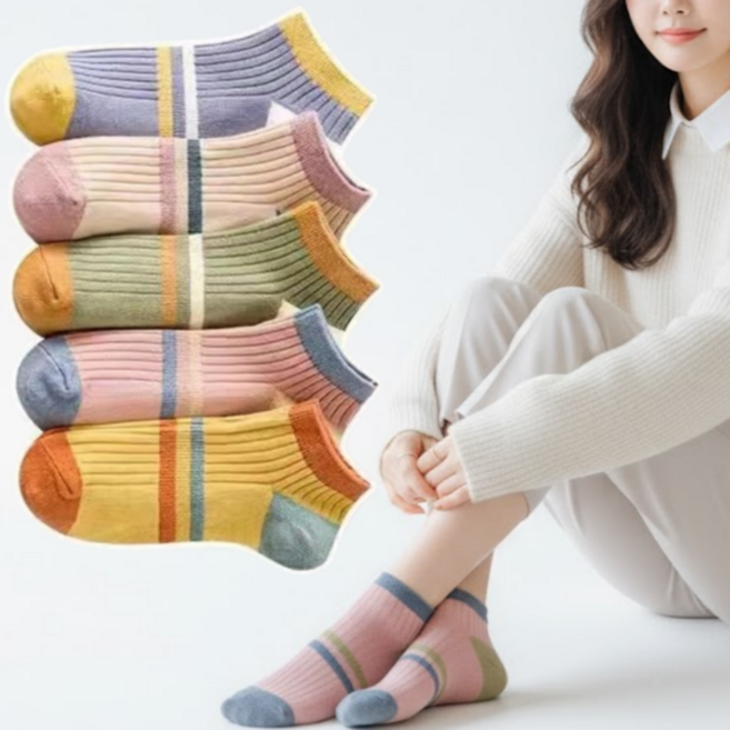 아스터 여성용 패션 단목 양말 5종 세트