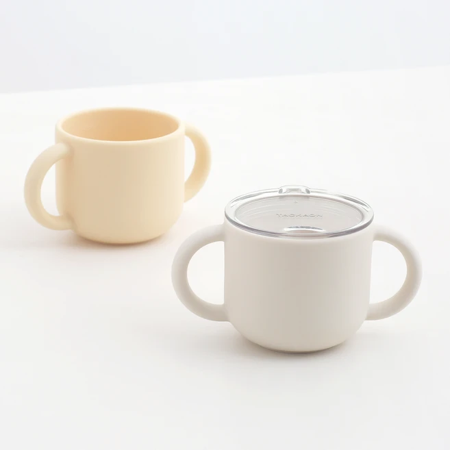탁가온 아동용 123 실리콘 트레이닝 컵 2p + 뚜껑 세트, 아이보리 + 옐로우, 1세트, 200ml - 쿠팡