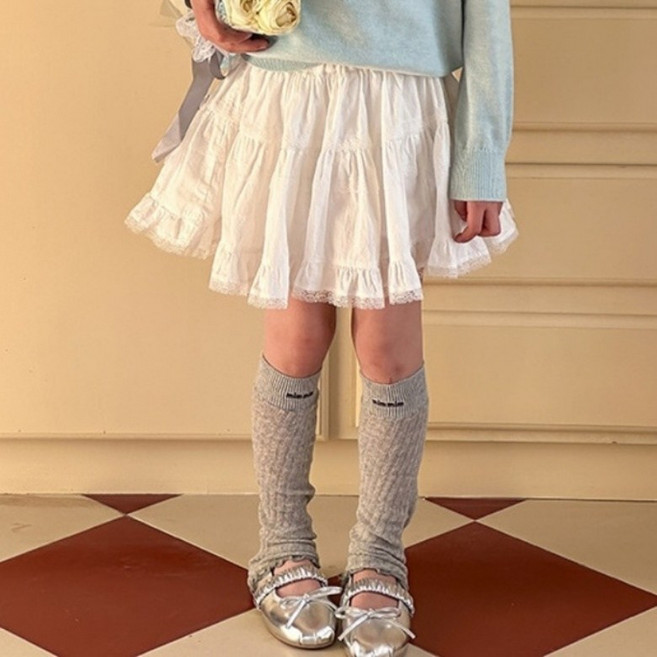 이유몽 아동용 베이직핏 밴딩 캉캉 프릴 레이스 미니 스커트 E6S091