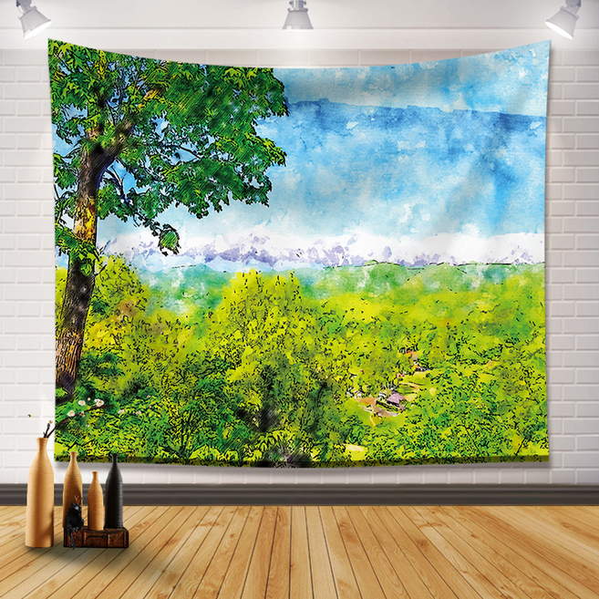 모디시 전원 풍경 유화 태피스트리 벽 장식용, 산장