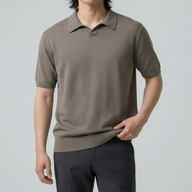 레이먼 남성용 러드 카라 반팔 니트