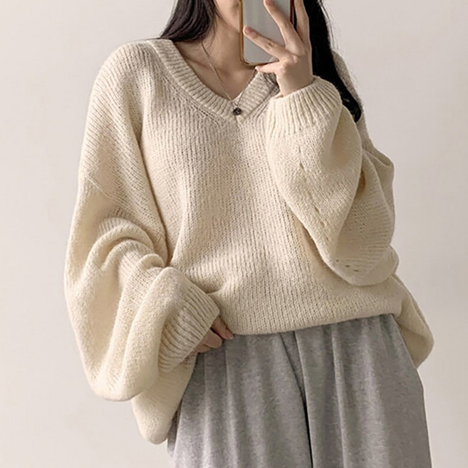 비비에모 여성용 밀런즈 베이직핏 브이넥 니트 스웨터 12088