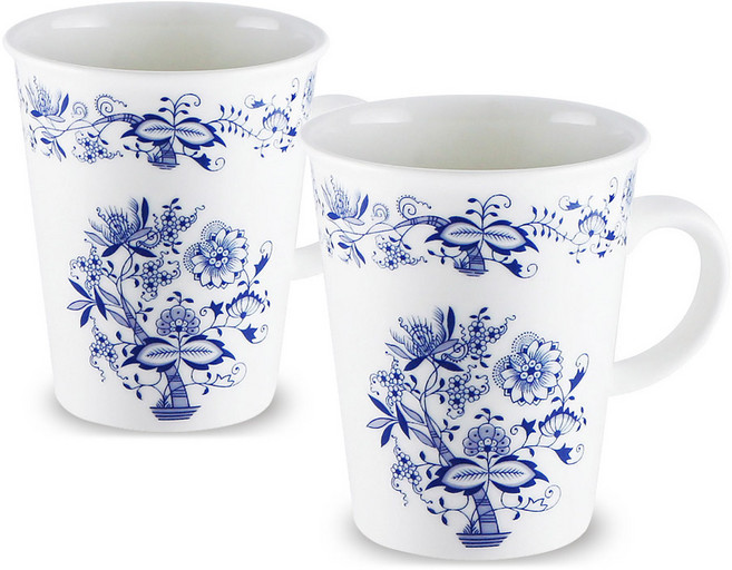 마쯔오카 국산 쯔비벨무스터 커피믹스 머그컵 220ml, 화이트 + 블루, 2개