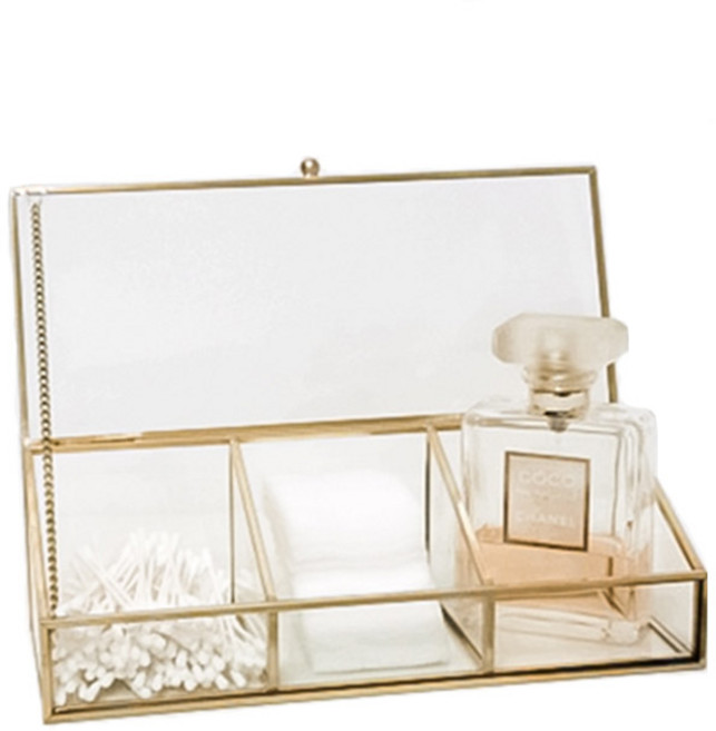 윈프라이스 인테리어 화장대 정리 보관함 사각 사선, 골드, 1개